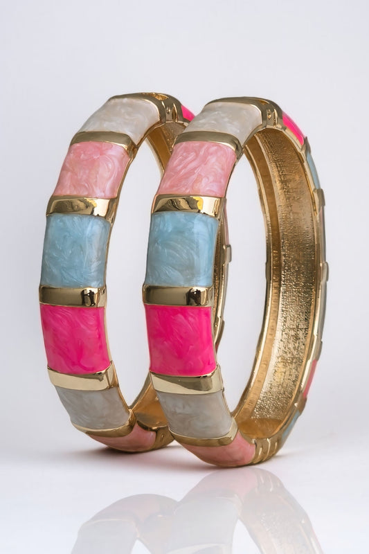 Noorani Enamel Bangles - Pink