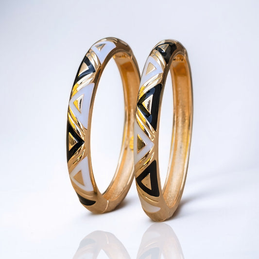 Morni Enamel Bangles - Black and White